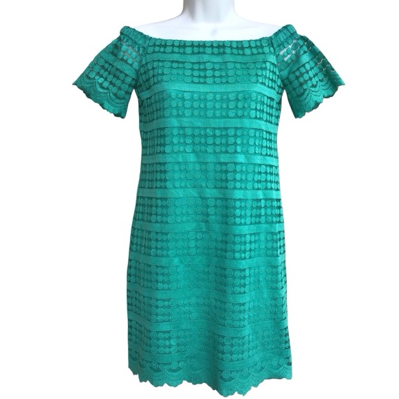 Trina Turk Emerald Green Short Sleeve Lace Shift Dress Size XS New - Picture 1 of 9